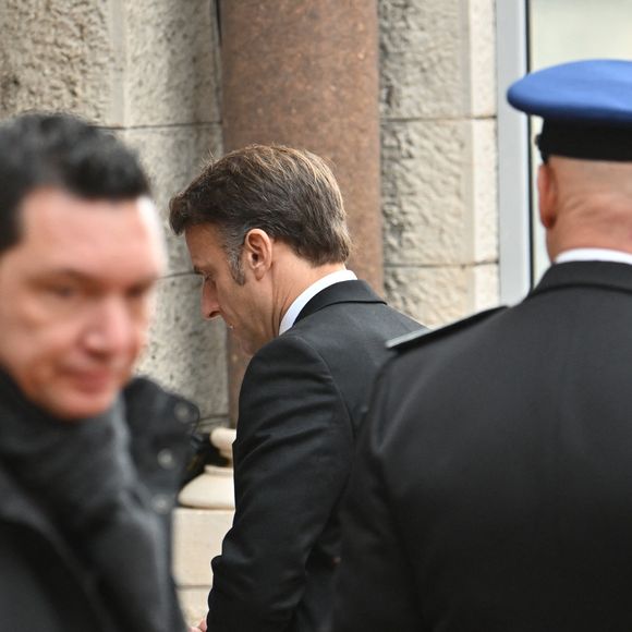 Le président Emmanuel Macron - Obsèques de Didier Guillaume (ancien ministre de l'Agriculture entre 2018 et 2020 et ancien Ministre d'Etat de Monaco 2024–2025) en la cathédrale Notre-Dame-Immaculée de Monaco le 23 janvier 2025. © Bruno Bebert/Bestimage