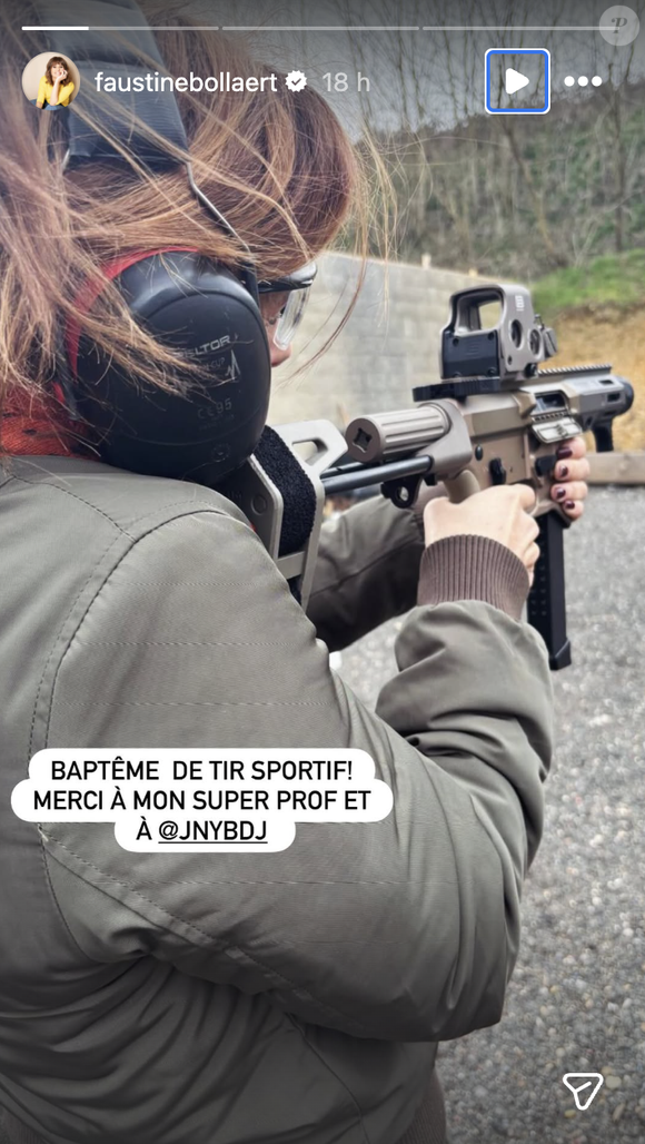 En effet, en story Instagram, Faustine Bollaert a expliqué avoir passé son "baptême de tir sportif".

Faustine Bollaert s'initie au tir sportif.