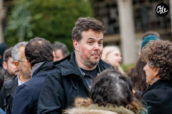 Semi-exclusif - Nicolas Demorand - Funérailles de Sébastien Demorand à la Coupole du crématorium du cimetière du Père-Lachaise à Paris, en France, le 31 janvier 2020.