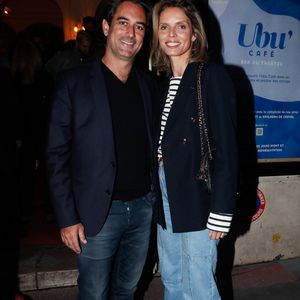 Exclusif - Sylvie Tellier et son mari Laurent Schenten - Générale de la pièce "La Joconde parle enfin" écrite par L. Ruquier au théâtre de l'oeuvre à Paris, France, le 04 avril 2024. © Christophe Clovis / Bestimage