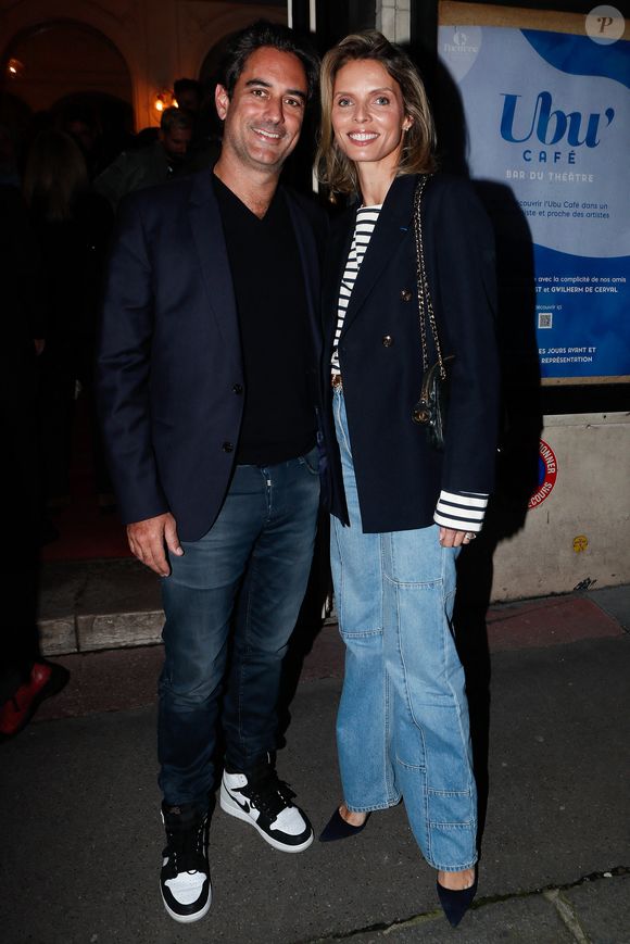 Exclusif - Sylvie Tellier et son mari Laurent Schenten - Générale de la pièce "La Joconde parle enfin" écrite par L. Ruquier au théâtre de l'oeuvre à Paris, France, le 04 avril 2024. © Christophe Clovis / Bestimage