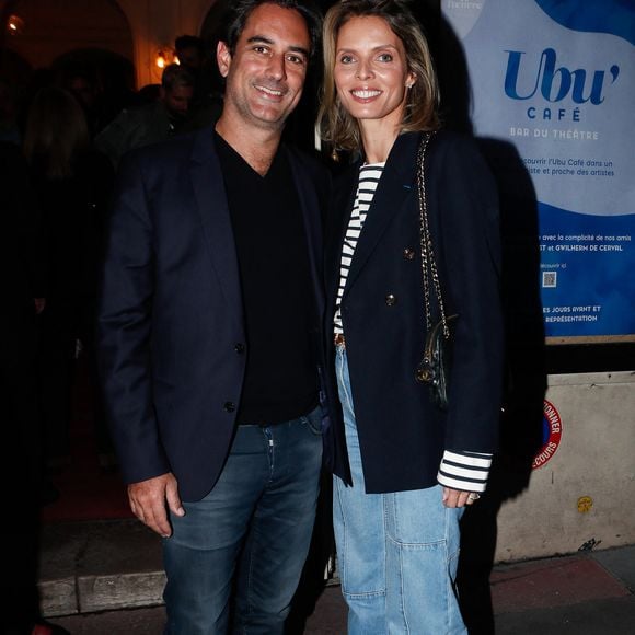 Exclusif - Sylvie Tellier et son mari Laurent Schenten - Générale de la pièce "La Joconde parle enfin" écrite par L. Ruquier au théâtre de l'oeuvre à Paris, France, le 04 avril 2024. © Christophe Clovis / Bestimage