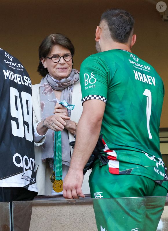 La princesse Stéphanie de Monaco - La famille princière de Monaco assiste au match de football Racing Stars Football Cup opposant les pilotes Nazionale Piloti contre les Barbagiuans au stade Louis II à Monaco le 21 mai, 2025. © Claudia Albuquerque/Bestimage