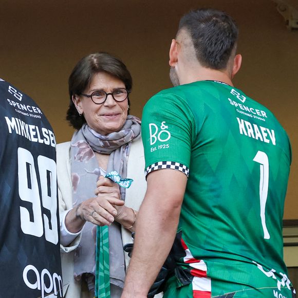 La princesse Stéphanie de Monaco - La famille princière de Monaco assiste au match de football Racing Stars Football Cup opposant les pilotes Nazionale Piloti contre les Barbagiuans au stade Louis II à Monaco le 21 mai, 2025. © Claudia Albuquerque/Bestimage