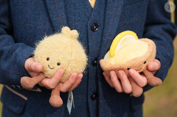 Les peluches Jellycat présentées au Prince et à la Princesse de Galles par la famille de Liz Hatton, sa mère Vicky Robayna, son père Aaron et son frère Mateo, lors d'une Garden Party royale à Buckingham Palace, Londres, Royaume-Uni, le 20 mai 2025.  Liz Hatton, militante contre le cancer et prodige de la photographie originaire de Harrogate, est décédée à l'âge de 17 ans en novembre 2024 d'un cancer rare et en grande partie incurable.  ©Aaron Chown/PA Wire/ABACAPRESS.COM