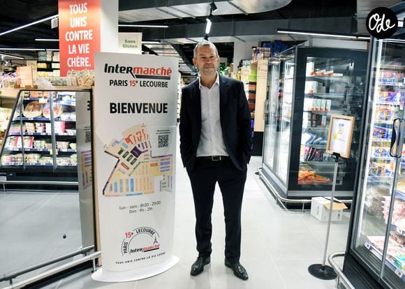 Thierry Cotillard président du Groupement Mousquetaires visite un supermarché à Paris, France.

Photo par Alain Apaydin/ABACAPRESS.COM