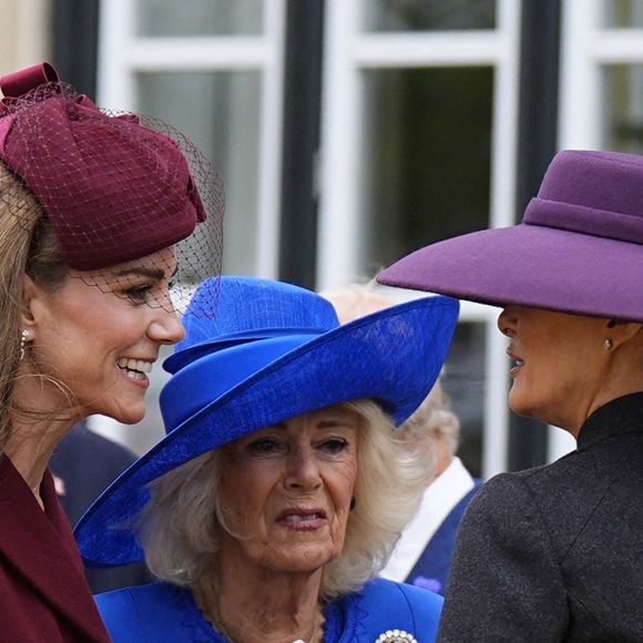 La princesse de Galles, la reine Camilla et la première dame Melania Trump au château de Windsor à Windsor, Berkshire, Angleterre, Royaume-Uni, le 17 septembre 2025.  © Chown Aaron/PA Photos/ABACA