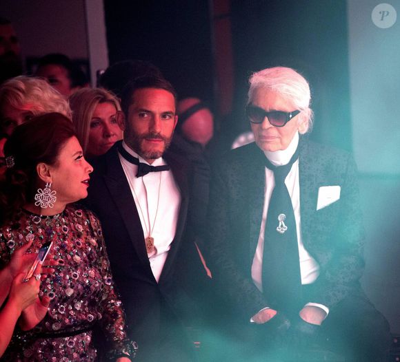Karl Lagerfeld, Sébastien Jondeau - 63ème Bal de la Rose sur le thème de la Sécession Viennoise, imaginé par K.Lagerfeld au profit de la Fondation Princesse Grace dans la Salle des Etoiles au Sporting Monte Carlo à Monaco, le 18 mars 2017. © Pierre Villard / Palais Princier / SBM via Bestimage