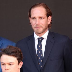 Andrea Casiraghi, fils de la Princesse Caroline de Monaco, et son épouse Tatiana étaient présents au 2026 Monaco E-Prix, pour passer un moment en famille dans les tribunes avec leurs trois enfants, Sacha, Maximilian, et India. Andrea Casiraghi et Tatiana Casiraghi sont également montés sur le podium pour remettre le trophée à Nyck De Vries de Mahindra Racing, le 16 mai 2026, à Monaco. Photo by JC Vinaj/ABACAPRESS.COM