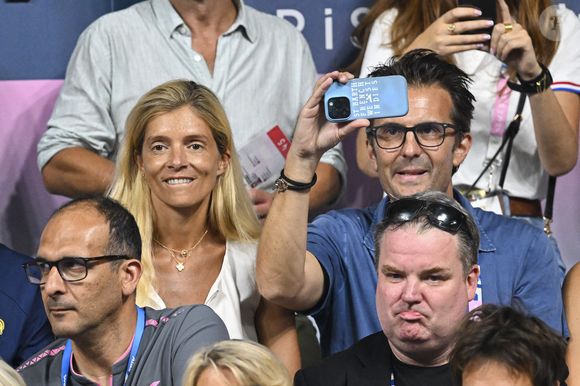 Yannick Bolloré et femme Chloé Bouygues - Les célébrités assistent à la victoire du français Félix Lebrun en quart de finale des épreuves de tennis de table lors des Jeux Olympiques de Paris 2024 (JO) à l'Arena Paris Sud, à Paris, France, le 1er août 2024. © Jacovides-Perusseau/Bestimage