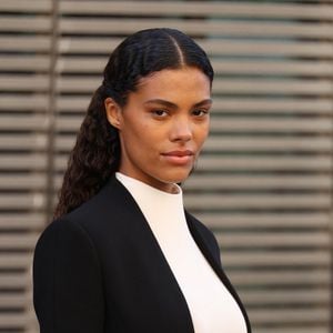 Tina Kunakey - Arrivées au défilé Courrèges mode femme automne / hiver 2024-2025 lors de la Fashion Week de Paris (PFW) au Carreau du Temple, à Paris, France, le 28 février 2024. © Denis Guignebourg/Bestimage