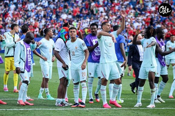 Célébration de l'équipe de France après avoir remporté la victoire. - Match de quart de finale "France - Maroc (2-0)" lors de la Coupe du Monde FIFA 2026 (FIFA World Cup 2026), le 9 juillet 2026.