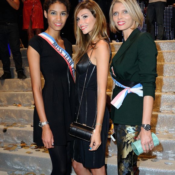 Chloe Mortaud, Alexandra Rosenfeld et Sylvie Tellier assistant au défilé de la collection prêt-à-porter printemps-été 2015 de Jean-Paul Gaultier qui s'est tenu au cinéma Grand Rex à Paris, France, le 27 septembre 2014. Photo par Aurore Marechal/ABACAPRESS.COM