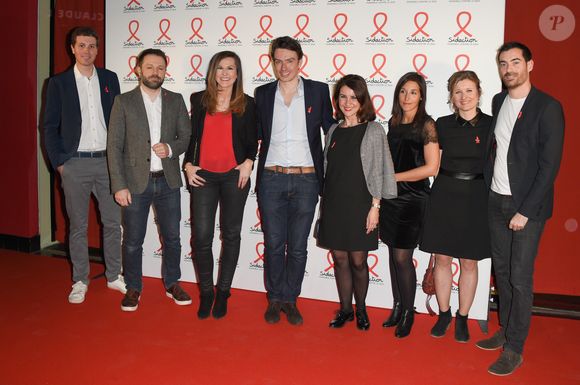 Tanguy de Launois, Dominique Mari, Daniela Prepeliuc, Benjamin Dubois, Sandra Gandoin, Stéphanie Zenati, Karine de Ménonville et Gaël Giordana - Soirée de présentation de la prochaine édition du Sidaction 2018 au musée du Quai Branly - Jacques Chirac à Paris, France, le 5 mars 2018. © Coadic Guirec/Bestimage