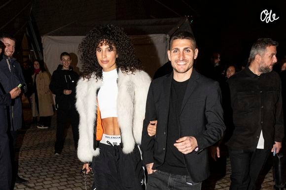 Exclusif - Marco Verratti et sa femme Jessica Aïdi - Les célébrités au concert de Jay Z à la fondation Louis Vuitton à Paris, France, le 14 avril 2023. © Da Silva-Perusseau/Bestimage