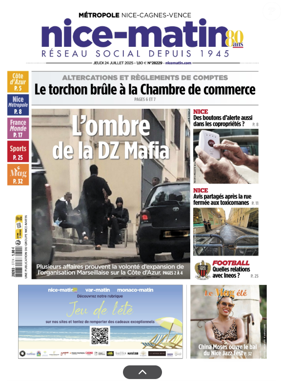 Couverture de "Nice-Matin" du 24 juillet 2025.