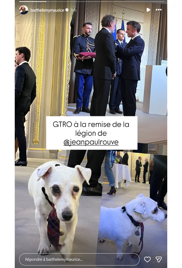 Le chien de Jean-Paul Rouve présent à sa décoration pour la légion d'honneur à l'Elysée.