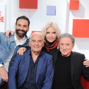 Exclusif - Ycare, Michel Fugain, son épouse Sanda et Michel Drucker - Enregistrement de l'émission Vivement dimanche au studio Rive Gauche à Paris, présentée par Michel Drucker et diffusée le 9 février sur France 3. © Guillaume Gaffiot/Bestimage