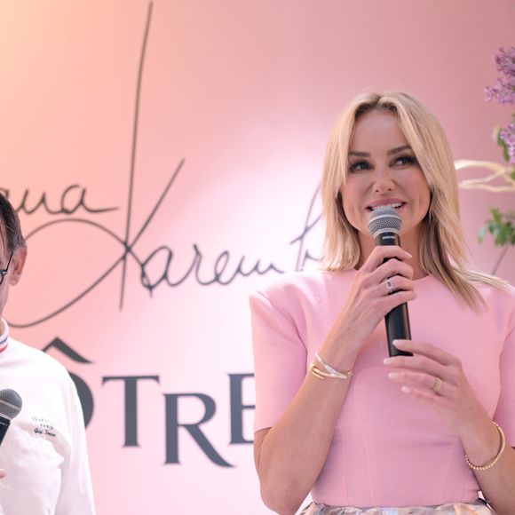 Le chef Guy Krenzer, Adriana Karembeu - A l'occasion de la fête des Mères, Adriana Karembeu et Lenôtre s'associent pour créer l'entremets "Nina" au Pré Catelan à Paris le 29 avril 2025.
Cette création à quatre mains est le fruit d'une complicité artistique entre Adriana Karembeu, icône internationale de la mode, ambassadrice engagée, maman au grand cœur et Étienne Leroy Chef Patissier Lenôtre el Champion du Monde de la Pâtisserie.
Pensé comme une rose à offrir, l'entremets « Nina » est symbole de tendresse, de lien et de partage. Cette co-création soutient la Croix-Rouge française, 5% des bénéfices seront reversés à l'association, auprès de laquelle Adriana Karembeu est ambassadrice depuis plus de 25 ans. © Rachid Bellak/Bestimage