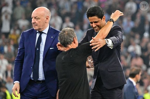 Nasser Al-Khelaïfi et Luis Enrique - Finale de la Ligue Des Champions 2025 "PSG - Inter Milan" à l'Allianz Arena de Munich, le 31 mai 2025.
© Christian Liewig/Bestimage