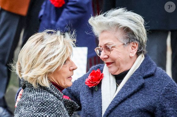 Evelyne Dhéliat et Françoise Laborde, la soeur de la défunte - Arrivées aux obsèques de C.Laborde en l'église Saint-Roch à Paris, le 6 février 2025. 
© Jacovides - Moreau / Bestimage