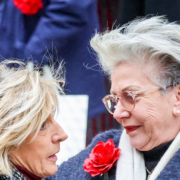 Evelyne Dhéliat et Françoise Laborde, la soeur de la défunte - Arrivées aux obsèques de C.Laborde en l'église Saint-Roch à Paris, le 6 février 2025. 
© Jacovides - Moreau / Bestimage