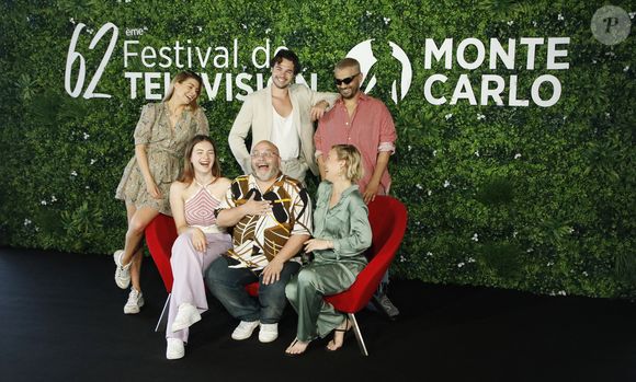 Candice Pascal, Elsa Bois, Anthony Colette, Yoann Riou, Emmanuelle Berne (enceinte), Hakim Ghorab au photocall de la série "Danse avec les stars" lors du 62ème Festival de Télévision de Monte-Carlo, à Monaco, le 18 juin 2023. © Denis Guignebourg/BestImage