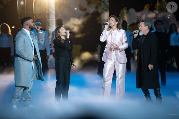 Maelle Pistoia alias Maelle, Vitaa, Slimane et Florent Pagny se produisent sur scène lors des 35e Victoires de la Musique à la Seine Musicale le 14 février 2020 à Boulogne-Billancourt, France. Photo by David Niviere/ABACAPRESS.COM