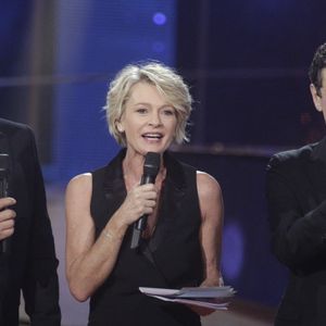 Frederic Lopez, Marc Lavoine et Sophie Davant assistent au Prime de la 29 eme edition du Telethon 2015 a l'Hippodrome de Longchamp a Paris, France, le 05 Decembre 2015. Photo de Jerome Domine/ ABACAPRESS.COM