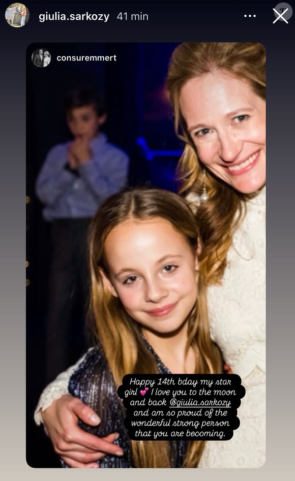 Consuelo Remmert, demi-soeur de Carla Bruni, a souhaité l'anniversaire de sa nièce et filleule, Giulia Sarkozy. Une belle attention que l'adolescente a partagé en story