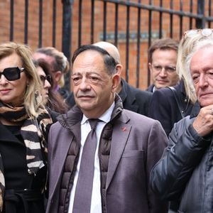 Exclusif - Valérie Trierweiler, Jean-Luc Romero-Michel, Didier Barbelivien et Jean-Noël Mirande - Obsèques de Michel Michel en l'église Saint-Jean-de Montmartre à Paris le 16 octobre 2025. Michel Michel était le patron du légendaire du Banana Café à Paris. © Denis Guignebourg/Bestimage