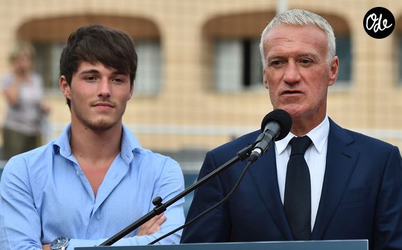 Dylan et son père Didier Deschamps durant l'inauguration du Stade de football Didier Deschamps à Cap d'Ail. © Bruno Bebert / Bestimage