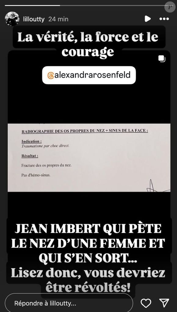 Lila Salet qui a relayé sur Instagram le post choc d'Alexandra Rosenfeld. (Capture d'écran Instagram).