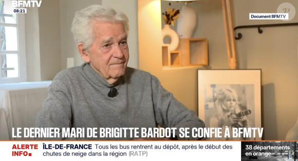 Mais son mari a souligné qu’elle était restée "consciente et soucieuse du sort des animaux jusqu’au bout".

Bernard d'Ormale, le dernier mari de Brigitte Bardot, revient sur ses derniers instants ce mercredi 7 janvier. Capture d'écran BFMTV