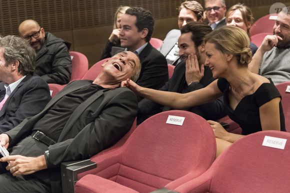 Thierry Ardisson et sa femme Audrey Crespo-Mara, Gaston Ardisson à la cérémonie du Prix Philippe Caloni décerné à Thierry Ardisson à la SCAM (Société civile des auteurs multimedia) à Paris le 17 janvier 2017.

© Pierre Perusseau/Bestimage