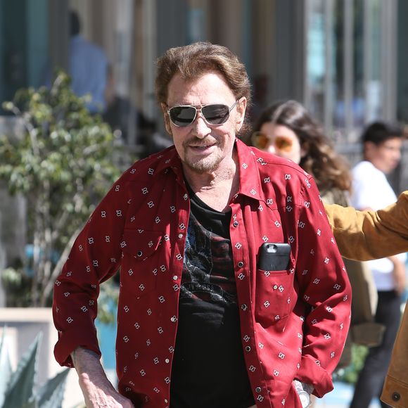 Johnny Hallyday avec sa femme Laeticia, leurs filles Jade et Joy, Marie Poniatowski avec son mari Pierre Rambaldi et leur fille Tess, à Santa Monica, le 1er avril 2017.