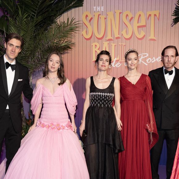 Ben Sylvester Strautmann, la Princesse Alexandra de Hanovre, Charlotte Casiraghi, Beatrice Boromeo, Andrea Casiraghi et Tatiana Santo Domingo assistent au Bal de la Rose 2025 au profit de la Fondation Princesse Grace, le 29 mars 2025 à Monte-Carlo, Monaco. Photo by David NIVIERE/ABACAPRESS.COM