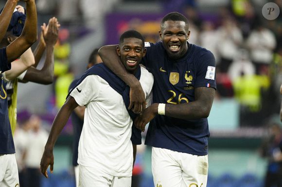 Ousmane Dembélé et Marcus Thuram lors du match du groupe D opposant la France au Danemark lors de la coupe du Monde au stade 974 à Doha au Qatar, le 26 novembre 2022. © Jean-Baptiste Autissier/Panoramic/Bestimage