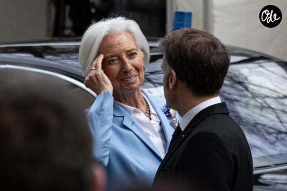Christine Lagarde et Emmanuel Macron (président de la République Française) - Arrivées à l’Hôtel Bayerischer Hof pour participer au 62ème Conférence de sécurité de Munich, le 13 février 2026. © Florian Savina / Bestimage # Arrivals at the Bayerischer Hof Hotel to participate in the 62nd Munich Security Conference, February 13, 2026. | 00743165