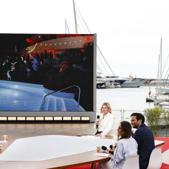 Exclusif - Flavie Flament, Charlotte Lipinska, Alex Jaffray, Samuel Ollivier et Camille Dahan sur le plateau de l'émission Télématin en marge du 78ème Festival International du Film de Cannes, France, le 22 mai 2025. © Jack Tribeca/Bestimage