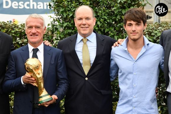Didier Deschamps, le prince Albert II de Monaco et Dylan Deschamps durant l'inauguration du Stade de football Didier Deschamps à Cap d'Ail le 12 septembre 2018. © Bruno Bebert / Bestimage