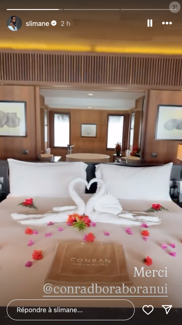 Story Instagram de Slimane, le 19 avril 2025, à Bora Bora. @slimane