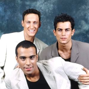 Adel Kachermi, Filip Nikolic et Frank Delay du groupe "2Be3" (Boy's band). © Cédric Perrin / Bestimage