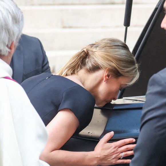 Audrey Crespo-Mara - Sorties des obsèques de Thierry Ardisson en l’église Saint-Roch de Paris, France, le 17 juillet 2025. © Clovis-Jacovides/Bestimage