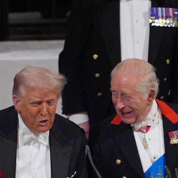 Donald J. Trump et le roi Charles III d'Angleterre lors du banquet d'Etat au château de Windsor en l'honneur de la visite officielle de président Donald Trump et de la Première dame Melania au Royaume-Uni. © PA Photo/ Bestimage