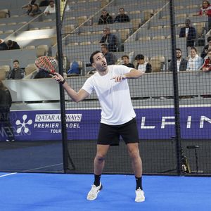 Exclusif - Adil Rami - Célébrités participent au tournoi "Padel Invitational” co-organisée par Webedia et la Fédération Française de Tennis (FFT) sur le court Philippe Chatrier lors du Greenweez Paris Major Premier Padel 2024 à Roland Garros le 28 septembre 2024. © Marc Ausset-Lacroix/Bestimage