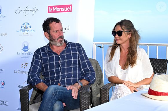 Christian Vadim et sa femme, Nadège Méziat, à la conférence de presse de présentation de la seconde édition des Théâtrales d'Eze à l'hôtel de la Chévre d'Or à Eze Village, le 11 juin 2024. © Bruno Bebert / Bestimage