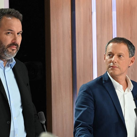 Bruce Toussaint et Marc-Olivier Fogiel - Conférence de rentrée 2022/2023 BFM TV à Paris le 6 septembre 2022. © Coadic Guirec/Bestimage