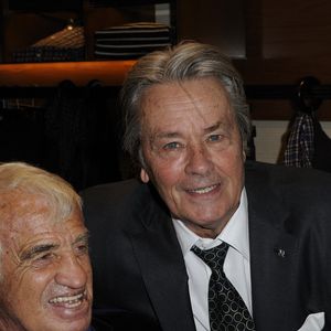 Alain Delon et Jean-Paul Belmondo à la soirée Zegna au magasin phare d'Ermenegildo Zegna à Paris, France, 23 juin 2011. Photo par Alban Wyters/ABACAPRESS.COM