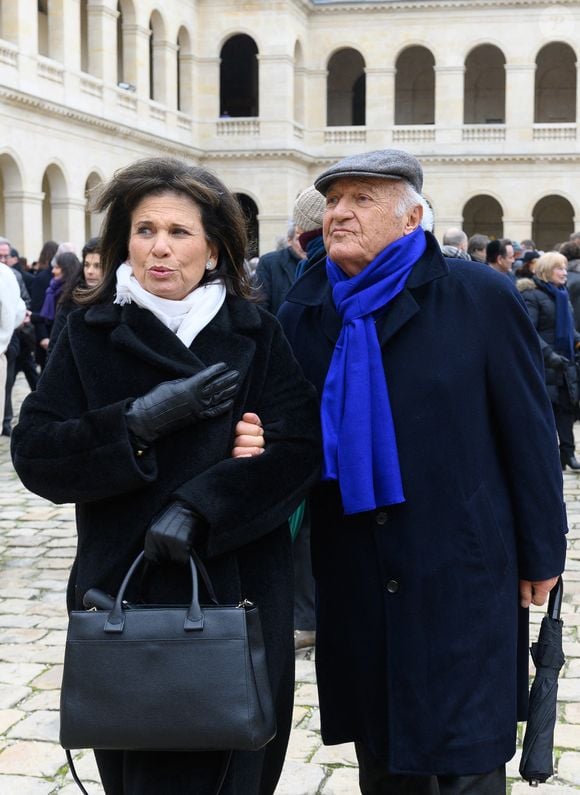Anne Sinclair et Pierre Nora lors d'un hommage national à la mémoire de Jean Daniel, fondateur du magazine français Nouvel Observateur, à l'Hôtel des Invalides à Paris, France, le 28 février 2020. Photo par Jacques Witt/Pool/ABACAPRESS.COM